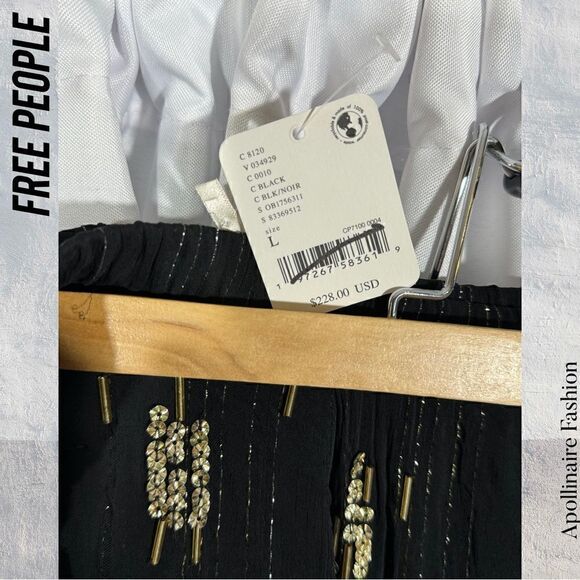 FREE PEOPLE SHINE FOR YOU MINI SKIRT BLACK AND GOLD EMBELLISHMENT NWT - Picture 7 of 11